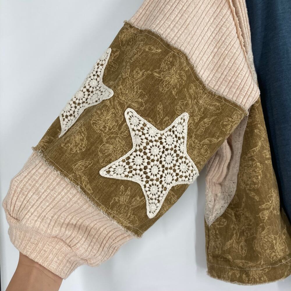 Upcycled Boho Star Train Graphic Oversized Balloon Sleeve One Size Top - Picture 5 of 10